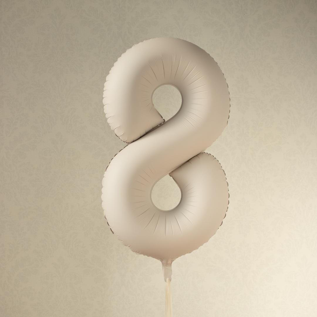 Beige Number 8 Balloon 86cm / 34" - Large Matt Light Beige Foil Mylar Digit - 18th Cream Birthday Balloon - 8th - Anniversary Party Supplies - Jolie Fete UK