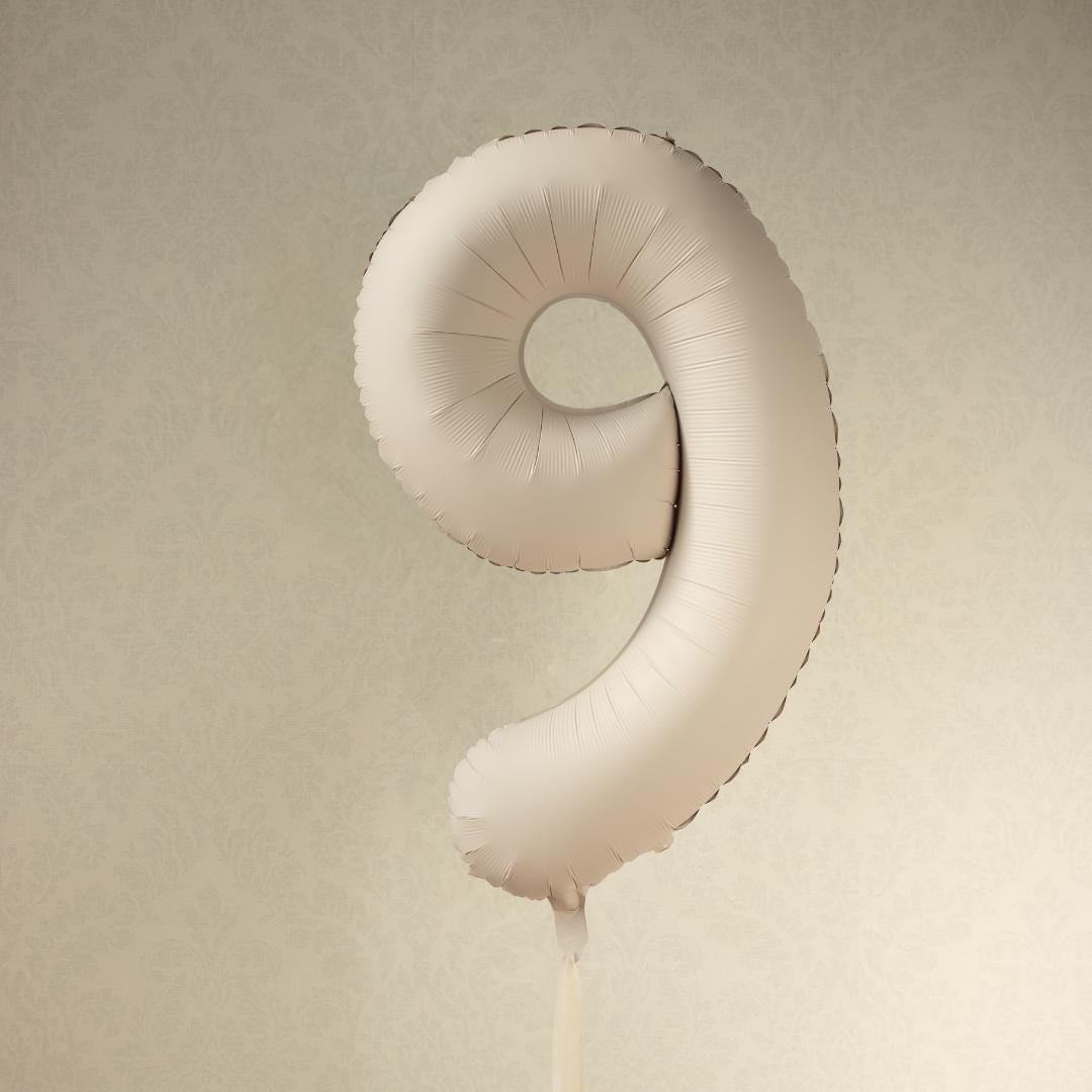 Beige Number 9 Balloon 86cm / 34" - Large Matt Light Beige Foil Mylar Digit - 90th Cream Birthday Balloon - 9th - Anniversary Party Supplies - Jolie Fete UK