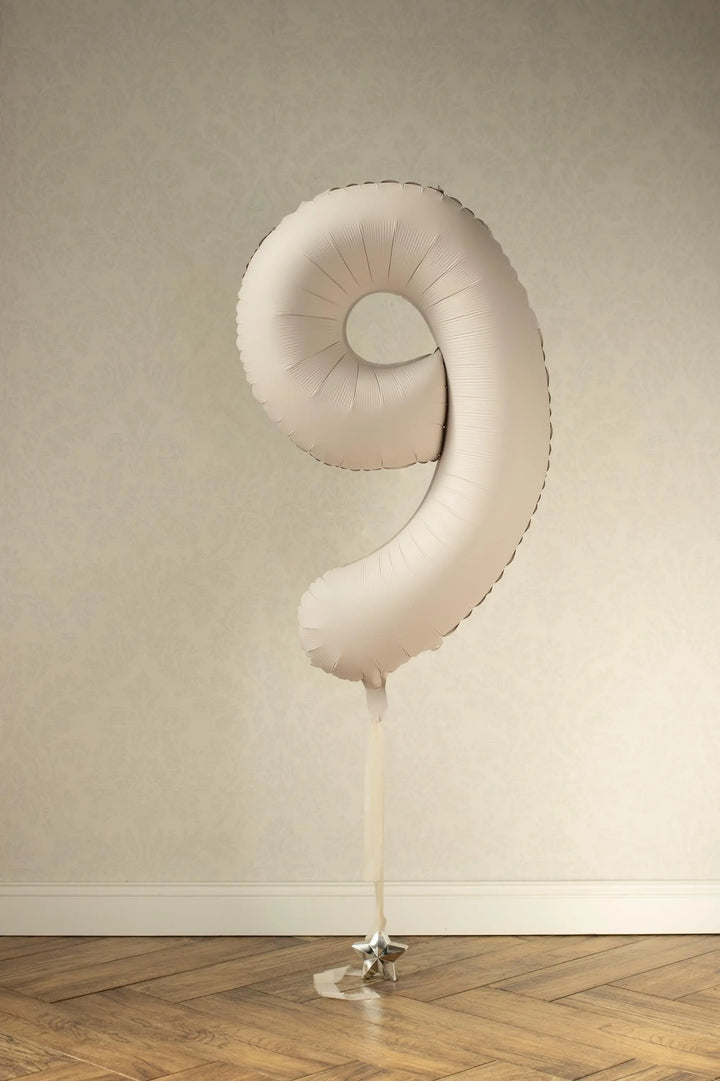 Beige Number 9 Balloon 86cm / 34" - Large Matt Light Beige Foil Mylar Digit - 90th Cream Birthday Balloon - 9th - Anniversary Party Supplies - Jolie Fete UK