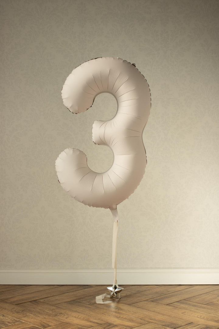 Beige Number 3 Balloon 86cm / 34" - Large Matt Light Beige Foil Mylar Digit - 30th Cream Birthday Balloon - 3rd - Anniversary Party Supplies - Jolie Fete UK