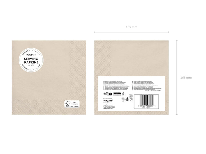 Beige Paper Napkins - Cream Dinner Napkins - Adult Birthday - Baby Shower Napkins - Neutral Party Decor - Pack of 20 - Jolie Fete UK