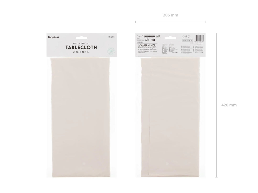 Beige Tablecloth 137 x 183 cm - Large Rectangular Cream Table Cover - Durable Synthetic Party Tablecloth - Baby Shower - Birthday Party - Jolie Fete UK