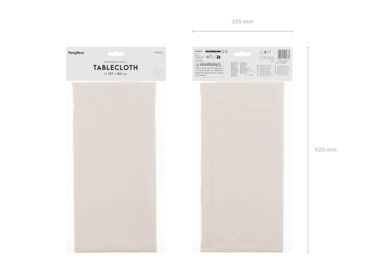 Beige Tablecloth 137 x 183 cm - Large Rectangular Cream Table Cover - Durable Synthetic Party Tablecloth - Baby Shower - Birthday Party - Jolie Fete UK