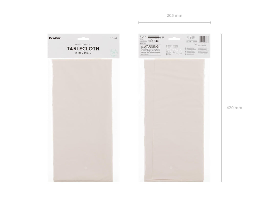 Beige Tablecloth 137 x 183 cm - Large Rectangular Cream Table Cover - Durable Synthetic Party Tablecloth - Baby Shower - Birthday Party - Jolie Fete UK