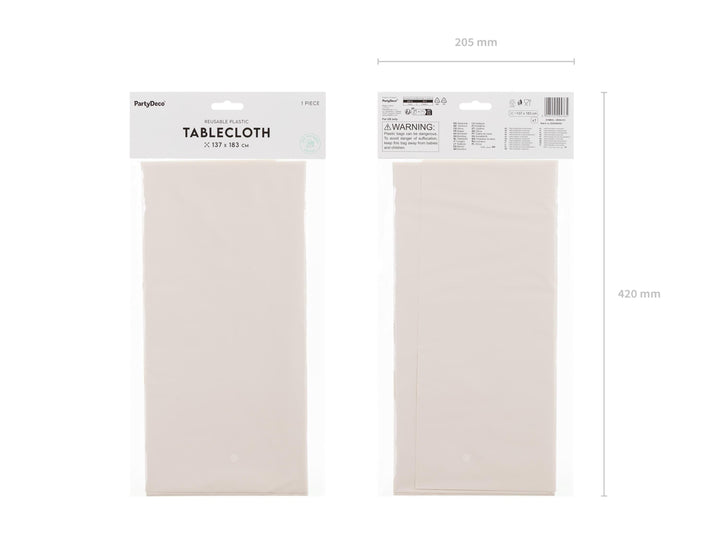 Beige Tablecloth 137 x 183 cm - Large Rectangular Cream Table Cover - Durable Synthetic Party Tablecloth - Baby Shower - Birthday Party - Jolie Fete UK