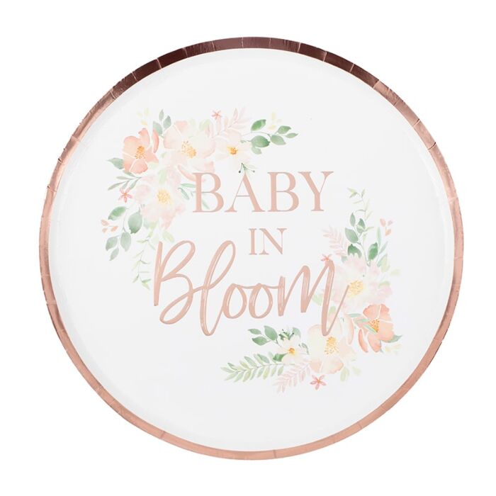 Rose Gold Baby In Bloom Baby Shower Plates - Pack of 8