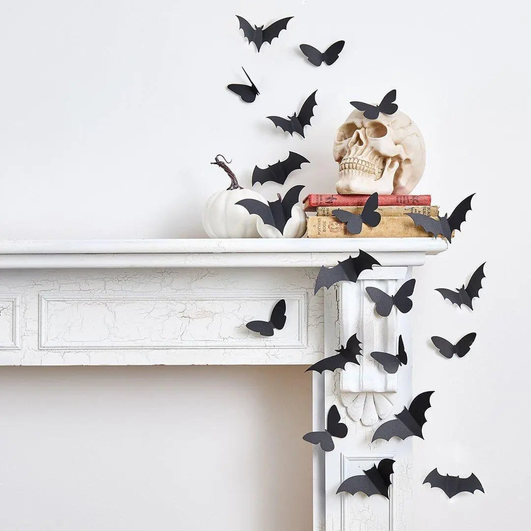 Black 3D Bats & Butterflies - Halloween Black Decorations - Halloween Party Decorations - Creepy Chic Halloween - Pack Of 24 - Jolie Fete UK