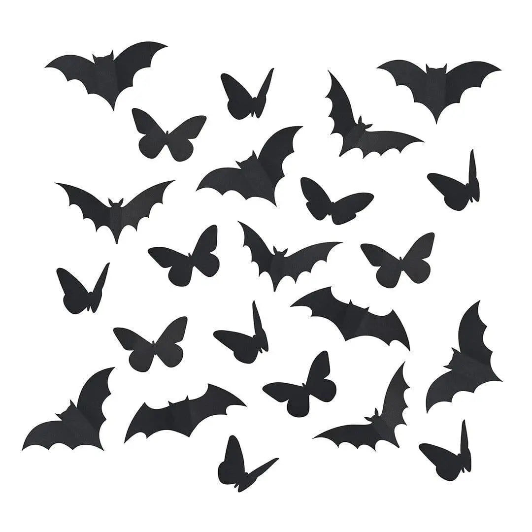 Black 3D Bats & Butterflies - Halloween Black Decorations - Halloween Party Decorations - Creepy Chic Halloween - Pack Of 24 - Jolie Fete UK