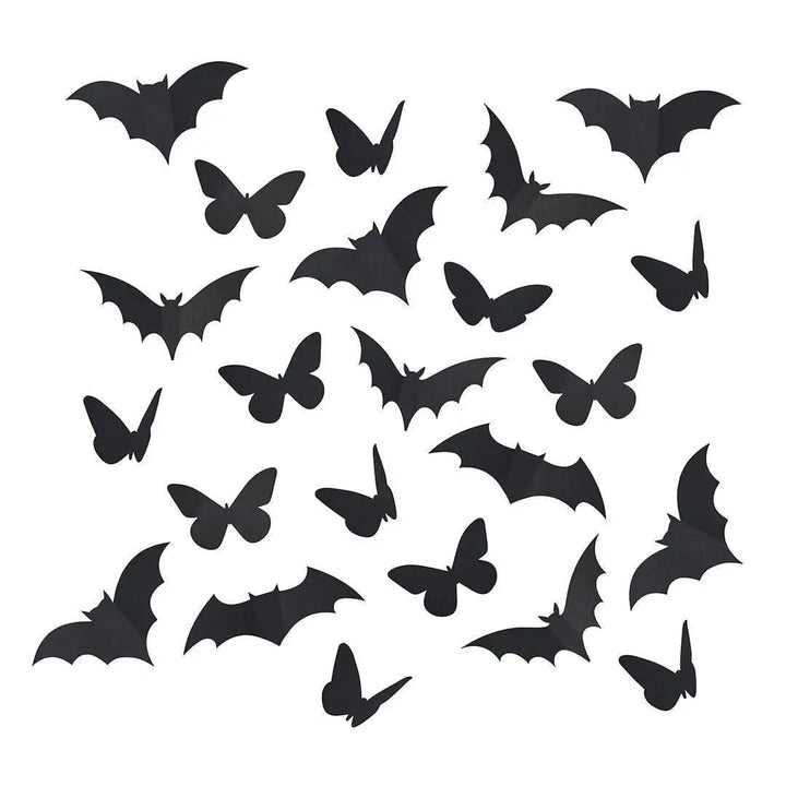 Black 3D Bats & Butterflies - Halloween Black Decorations - Halloween Party Decorations - Creepy Chic Halloween - Pack Of 24 - Jolie Fete UK