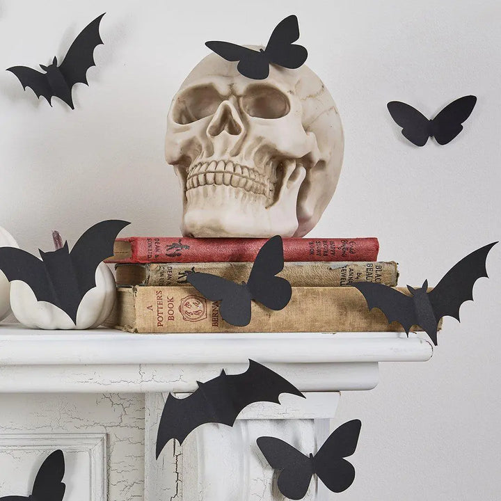 Black 3D Bats & Butterflies - Halloween Black Decorations - Halloween Party Decorations - Creepy Chic Halloween - Pack Of 24 - Jolie Fete UK