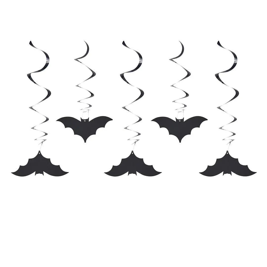 Black Bat Swirl Decorations - Halloween Ceiling Decorations - Hanging Black Bats Halloween Party Decorations-Creepy Chic Halloween-Pack Of 5 - Jolie Fete UK