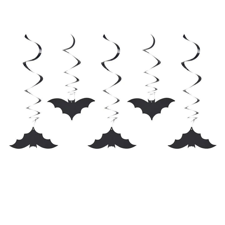 Black Bat Swirl Decorations - Halloween Ceiling Decorations - Hanging Black Bats Halloween Party Decorations-Creepy Chic Halloween-Pack Of 5 - Jolie Fete UK