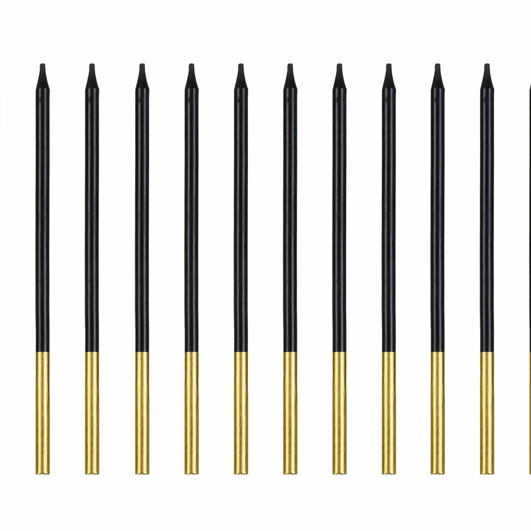 Black Candles - Plain Tall Black Cake Candles - Straight Candles - Black Party Decorations - Birthday Cake Candles - 14cm - Pack Of 12 - Jolie Fete UK