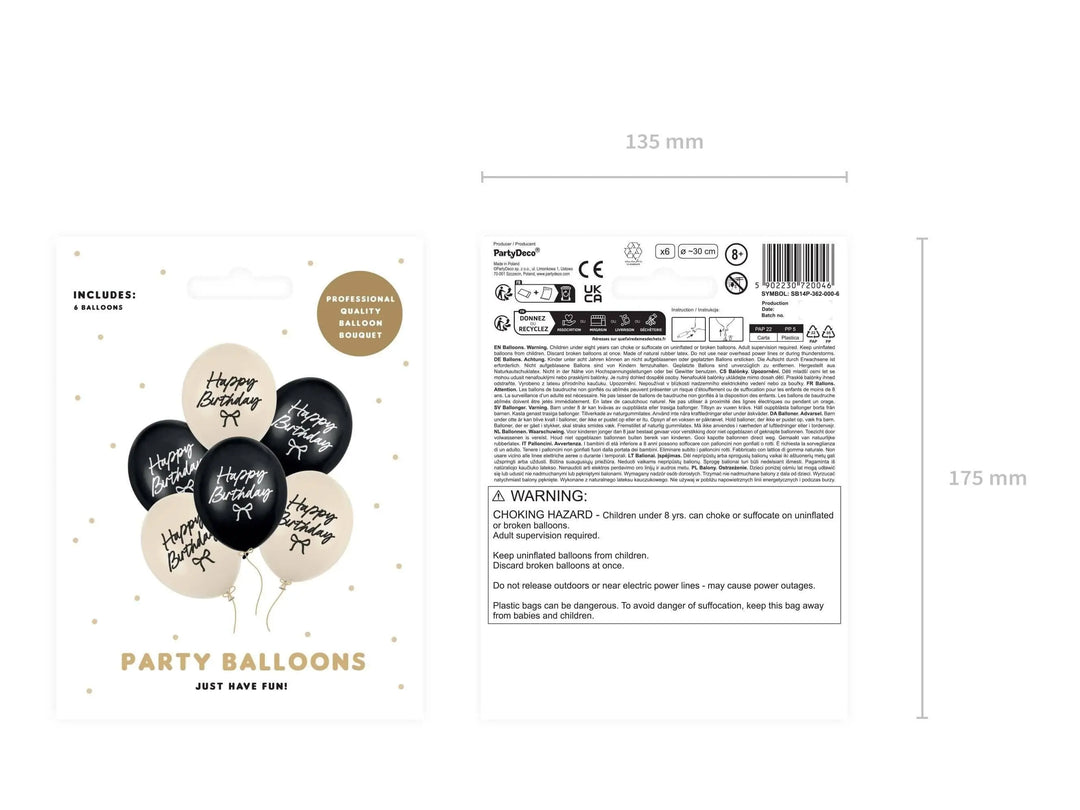 Happy Birthday Latex Balloons - Black & Cream Bow Balloons - Coquette Theme Birthday Decor-Elegant 12" Birthday Party Balloon-Helium Or Air - Jolie Fete UK
