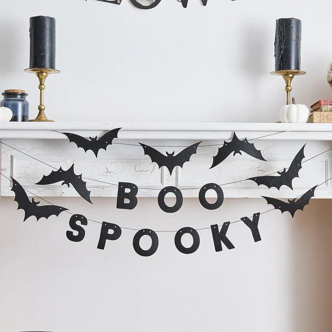 Halloween Banner - Black Felt Halloween Bunting - Boo Spooky - Black Bats - Halloween Party Decorations - Creepy Halloween - 3 x 1.5m - Jolie Fete UK