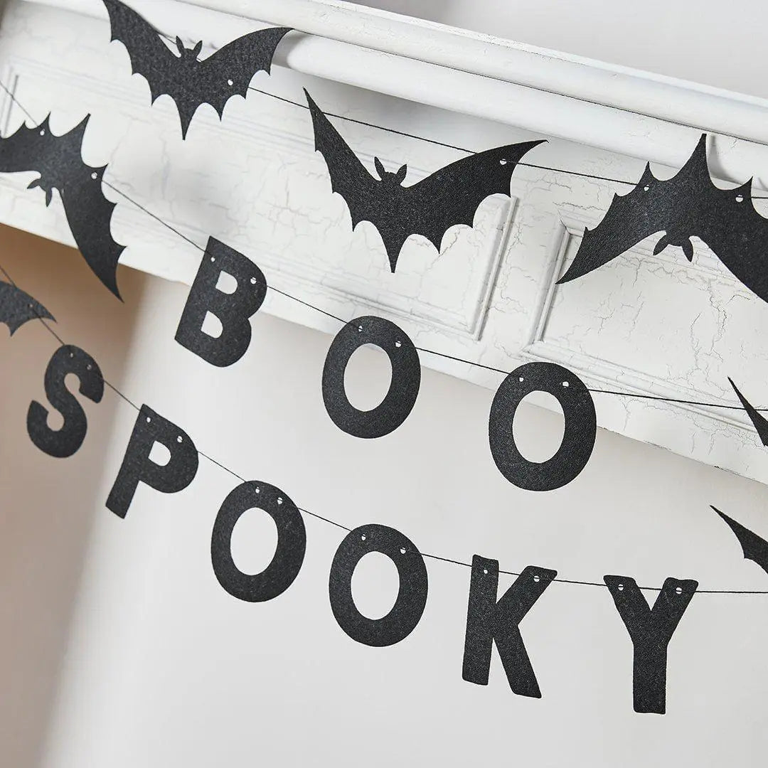 Halloween Banner - Black Felt Halloween Bunting - Boo Spooky - Black Bats - Halloween Party Decorations - Creepy Halloween - 3 x 1.5m - Jolie Fete UK