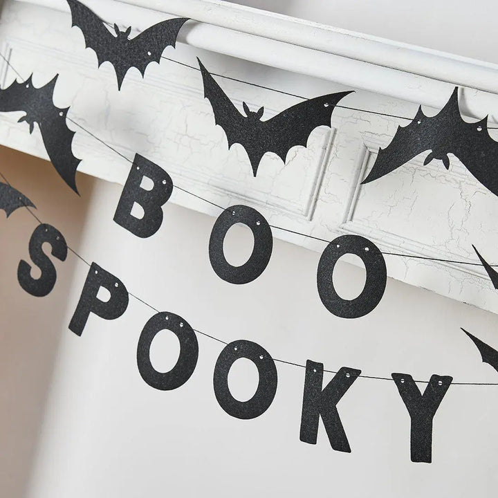 Halloween Banner - Black Felt Halloween Bunting - Boo Spooky - Black Bats - Halloween Party Decorations - Creepy Halloween - 3 x 1.5m - Jolie Fete UK