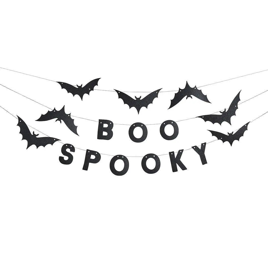 Halloween Banner - Black Felt Halloween Bunting - Boo Spooky - Black Bats - Halloween Party Decorations - Creepy Halloween - 3 x 1.5m - Jolie Fete UK