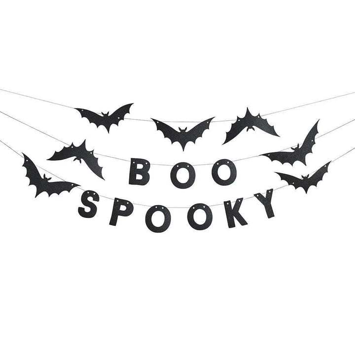 Halloween Banner - Black Felt Halloween Bunting - Boo Spooky - Black Bats - Halloween Party Decorations - Creepy Halloween - 3 x 1.5m - Jolie Fete UK