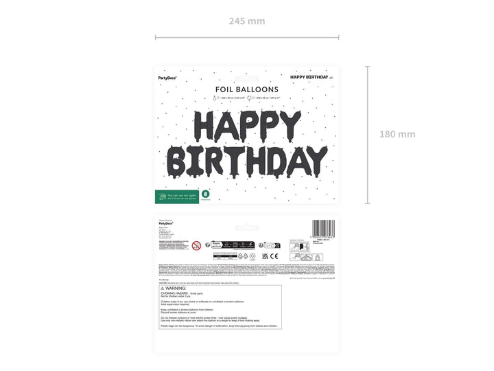 Black Happy Birthday Balloon - Black Party Supplies - Black Birthday Decorations - Jolie Fete UK