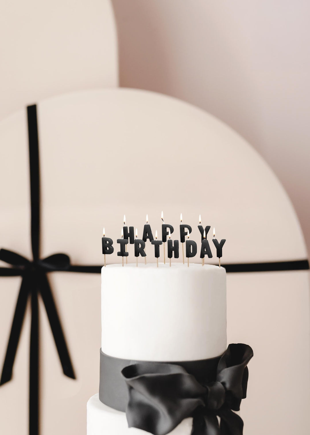 Black Happy Birthday Cake Candles - Black Cake Decorations - Plain Black Birthday Party Decor - Modern Monochrome Birthday-13 Letter Candles - Jolie Fete UK