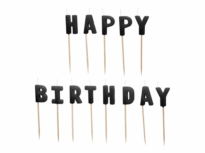 Black Happy Birthday Cake Candles - Black Cake Decorations - Plain Black Birthday Party Decor - Modern Monochrome Birthday-13 Letter Candles - Jolie Fete UK