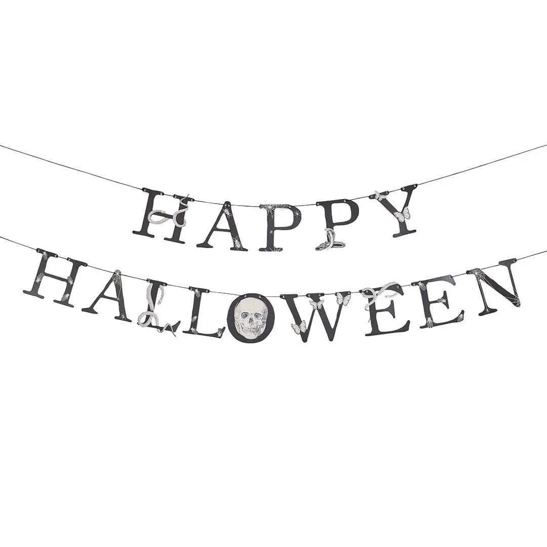 Halloween Banner - Black Happy Halloween Bunting - Banner With Skull, Snakes, Spiders - Halloween Party Decorations - Creepy Halloween - 2m - Jolie Fete UK
