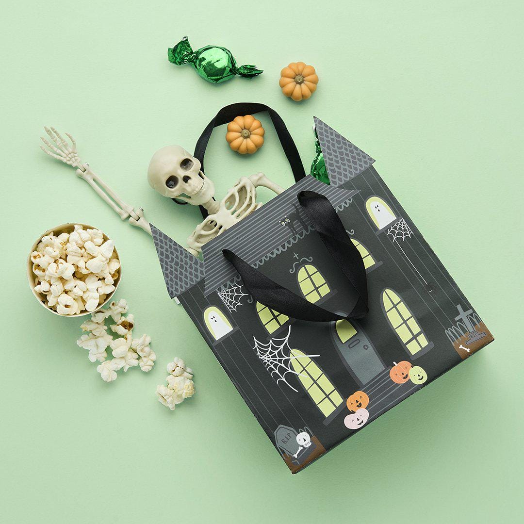 Halloween Party Bags - Black Haunted House Halloween Treat Bags - Halloween Party Decorations - Retro Halloween - Pack Of 5 - Jolie Fete UK