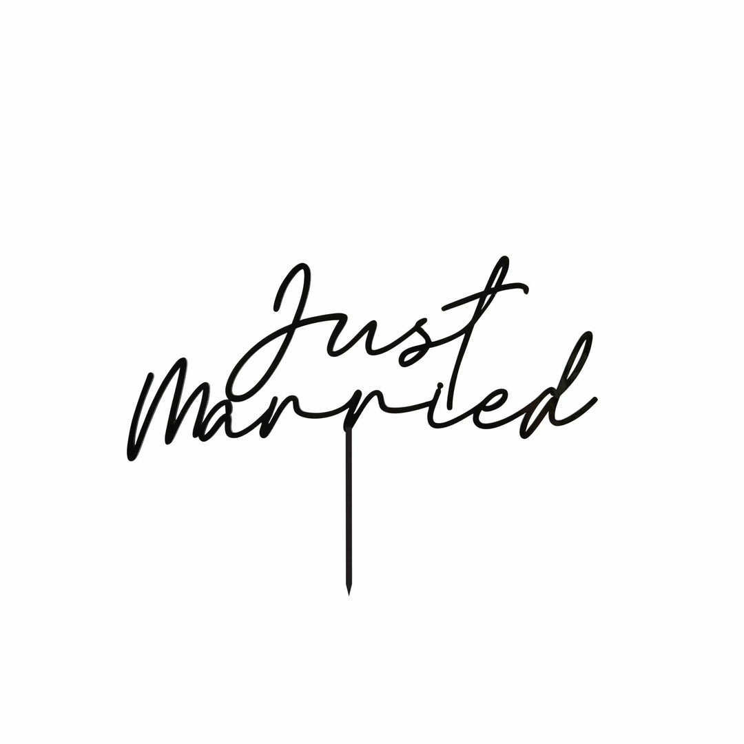 Black 'Just Married' Cake Topper - Modern Acrylic Wedding Decor - Elegant Script -Minimalist Cake Decoration - Jolie Fete UK