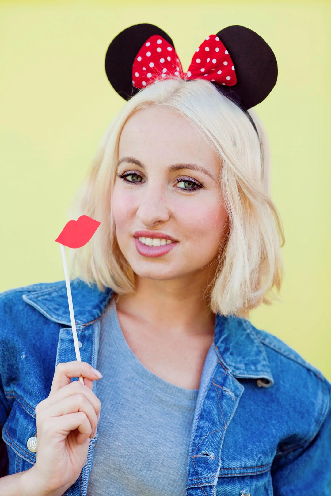 Black Mouse Ears Headband - Red Polka Dot Bow Hair Accessory - Classic Dressing Up Ears - Great Value Party Favour-Magical Holiday Headpiece - Jolie Fete UK