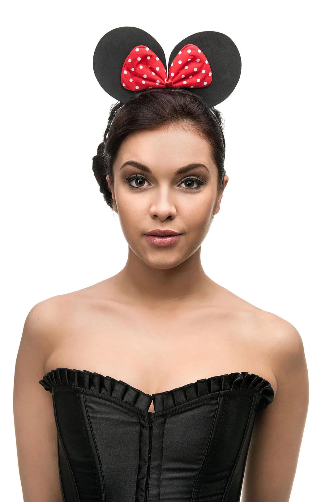 Black Mouse Ears Headband - Red Polka Dot Bow Hair Accessory - Classic Dressing Up Ears - Great Value Party Favour-Magical Holiday Headpiece - Jolie Fete UK