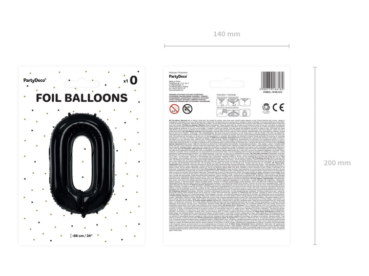 Black Number 0 Balloon 86cm / 34" - Large Matt Black Foil Mylar Digit - 0 Birthday Balloon - 10th - 10 Milestones-Anniversary Party Supplies - Jolie Fete UK
