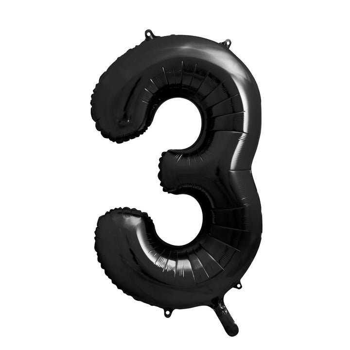 Black Number 3 Balloon 86cm / 34" - Large Matt Black Foil Mylar Digit - 30th Birthday Balloon - 3rd - Anniversary Party Supplies - Jolie Fete UK