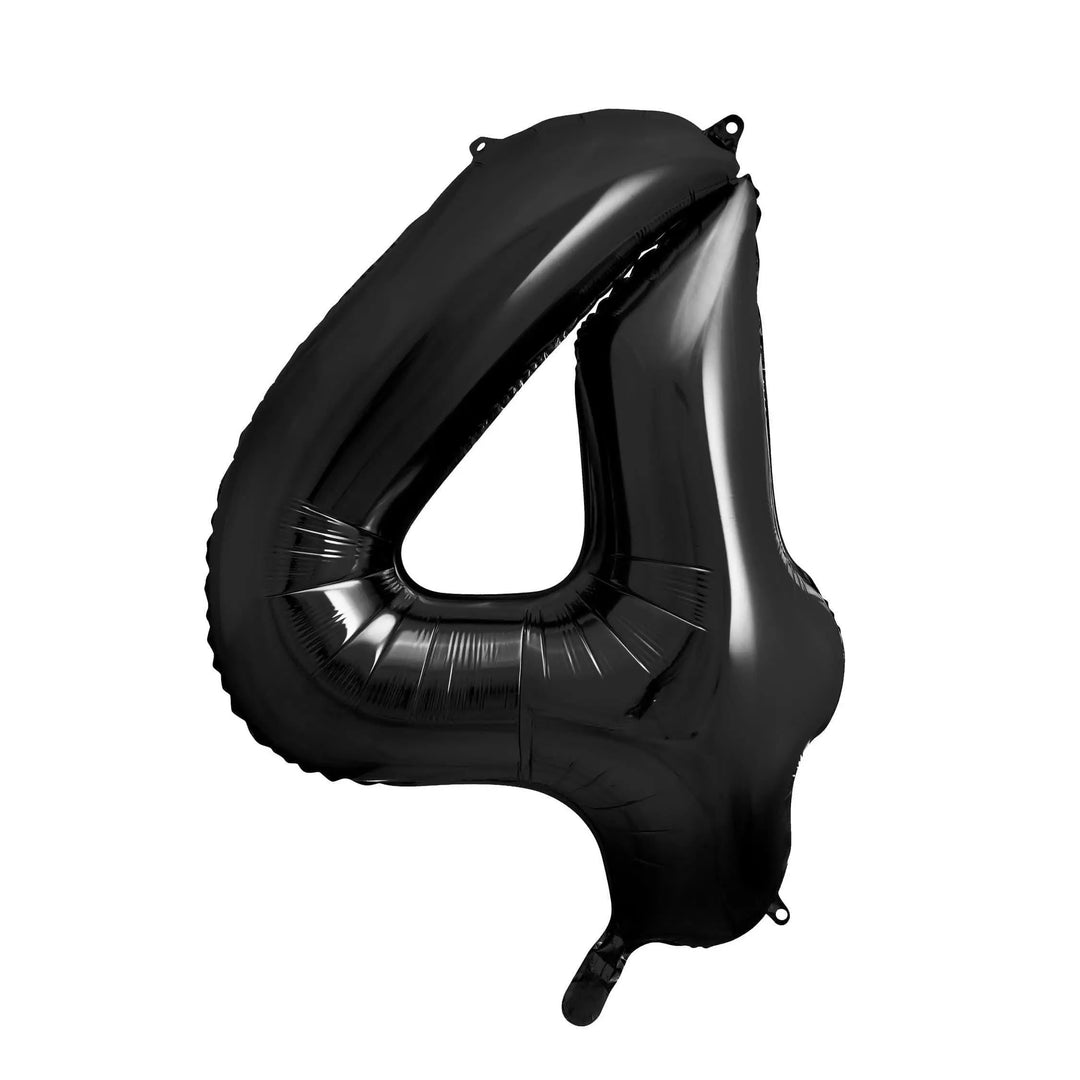 Black Number 4 Balloon 86cm / 34" - Large Matt Black Foil Mylar Digit - 40th Birthday Balloon - 4th - Anniversary Party Supplies - Jolie Fete UK