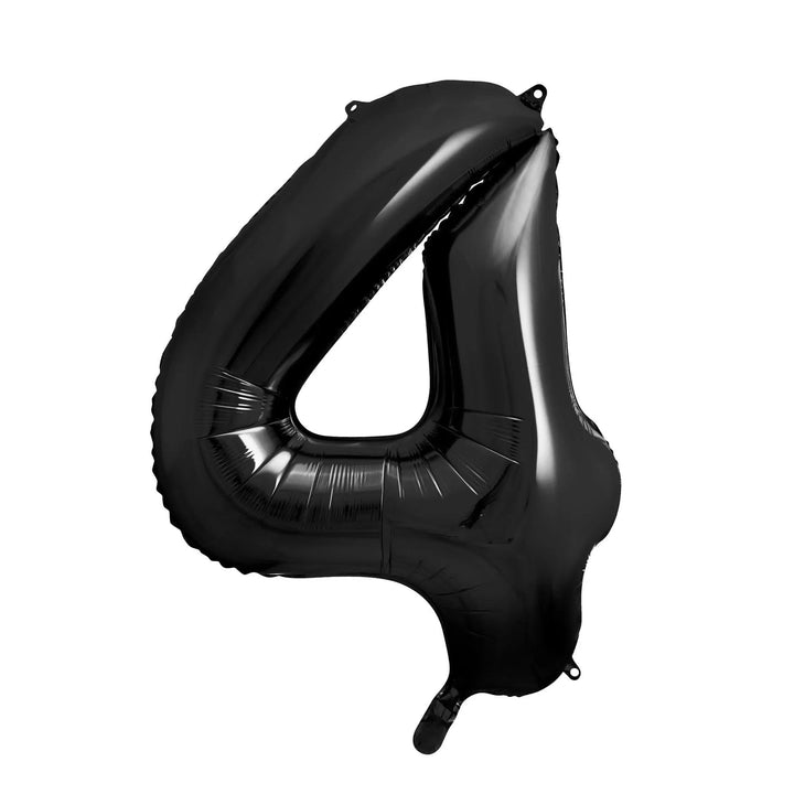 Black Number 4 Balloon 86cm / 34" - Large Matt Black Foil Mylar Digit - 40th Birthday Balloon - 4th - Anniversary Party Supplies - Jolie Fete UK