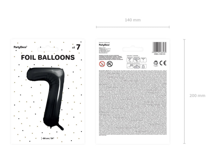 Black Number 7 Balloon 86cm / 34" - Large Matt Black Foil Mylar Digit - 70th Birthday Balloon - 7th - Anniversary Party Supplies - Jolie Fete UK