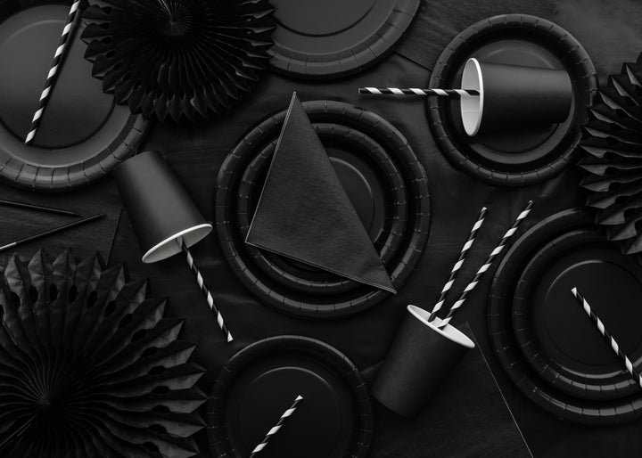 Black Paper Cups 250ml - Black Party Cups - Disposable Cups for Pirate Birthday Party - Halloween Cups - New Year's Eve Cups - Pack of 6 - Jolie Fete UK