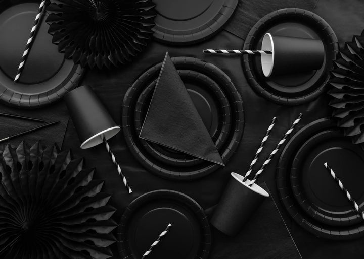 Black Paper Cups 250ml - Black Party Cups - Disposable Cups for Pirate Birthday Party - Halloween Cups - New Year's Eve Cups - Pack of 6 - Jolie Fete UK