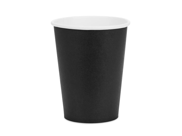 Black Paper Cups 250ml - Black Party Cups - Disposable Cups for Pirate Birthday Party - Halloween Cups - New Year's Eve Cups - Pack of 6 - Jolie Fete UK