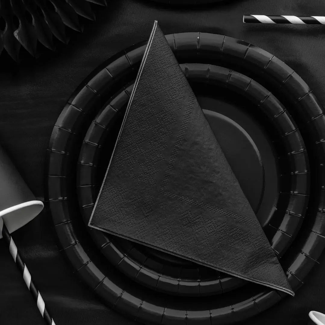 Black Paper Napkins - Black Embossed Dinner Napkins - Kids Pirate Birthday Party Tableware - Halloween Treats - Pack of 20 - Jolie Fete UK