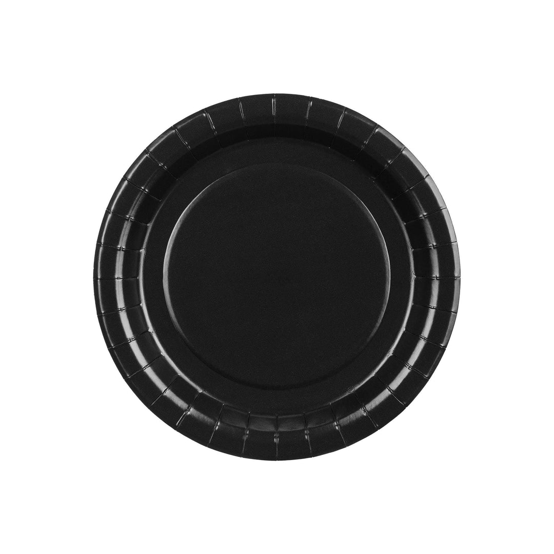 Black Paper Plates 18cm - Black Small Party Plates - Dessert Plates - Pirate Birthday Cake Plates - Halloween Treats Plates - Pack of 6 - Jolie Fete UK