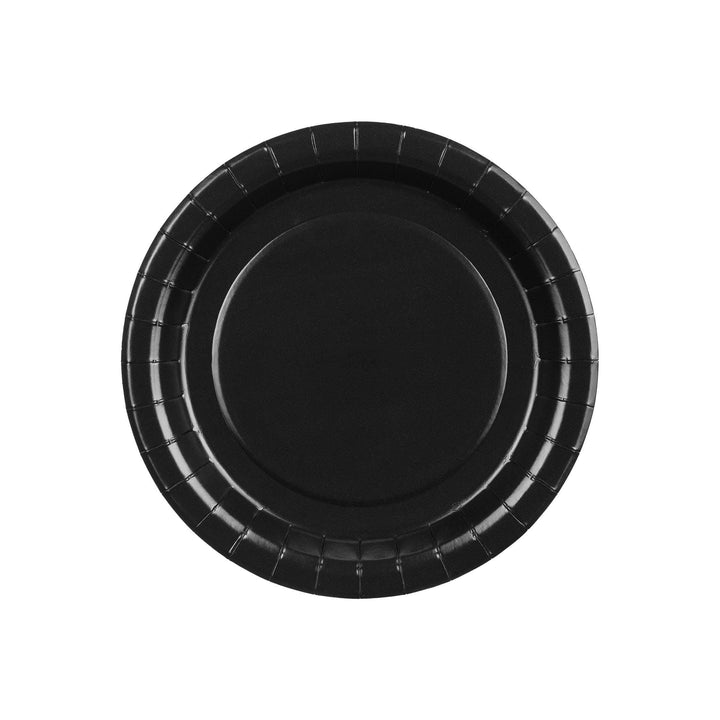 Black Paper Plates 18cm - Black Small Party Plates - Dessert Plates - Pirate Birthday Cake Plates - Halloween Treats Plates - Pack of 6 - Jolie Fete UK