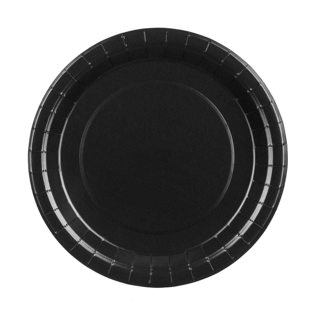 Black Paper Plates 23cm - Black Party Plates - Pirate Birthday Party Tableware - Halloween Treats Plates - Pack of 6 - Jolie Fete UK