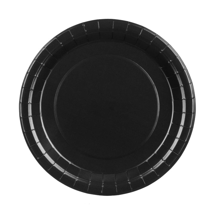 Black Paper Plates 23cm - Black Party Plates - Pirate Birthday Party Tableware - Halloween Treats Plates - Pack of 6 - Jolie Fete UK