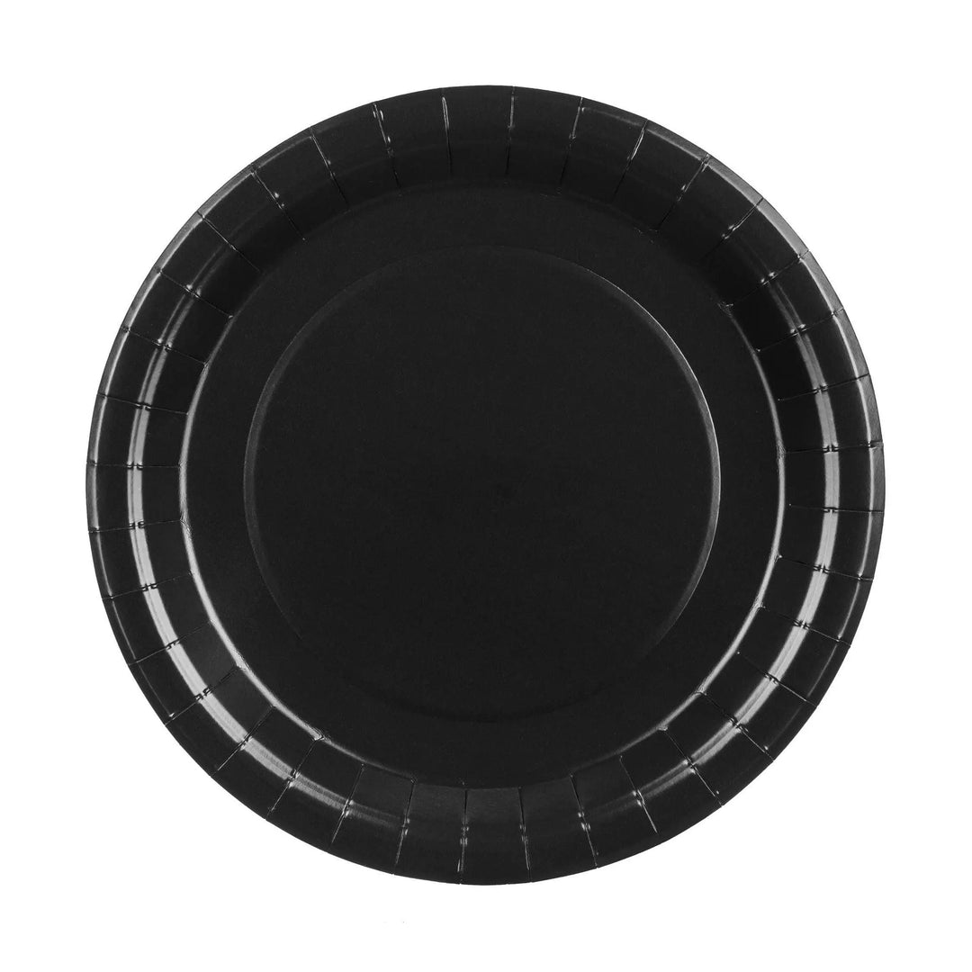 Black Paper Plates 23cm - Black Party Plates - Pirate Birthday Party Tableware - Halloween Treats Plates - Pack of 6 - Jolie Fete UK