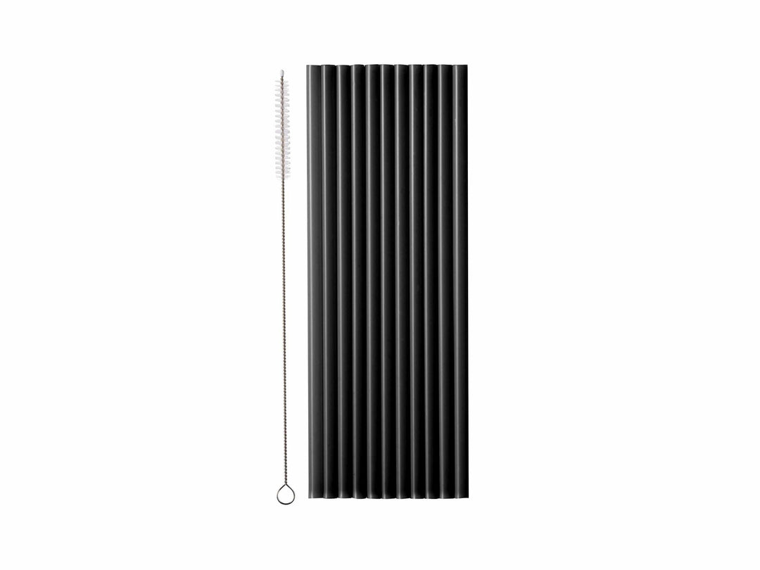 Black Reusable Straws - 23cm Washable Straws With Cleaning Brush - Black Birthday Party Tableware - Pirate Party Straws - Halloween -12 Pack - Jolie Fete UK