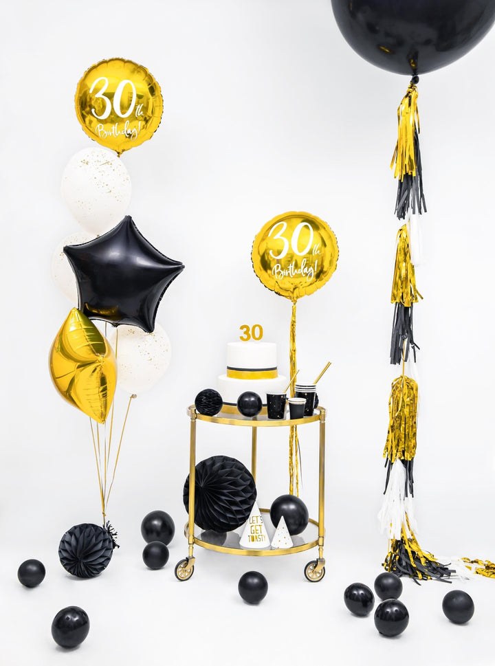 Black Star Foil Balloon 48cm - Black Mylar Star Balloon - Adult Birthday Decor - New Years Eve Balloons - Black & Gold Party - Jolie Fete UK