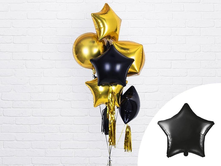 Black Star Foil Balloon 48cm - Black Mylar Star Balloon - Adult Birthday Decor - New Years Eve Balloons - Black & Gold Party - Jolie Fete UK