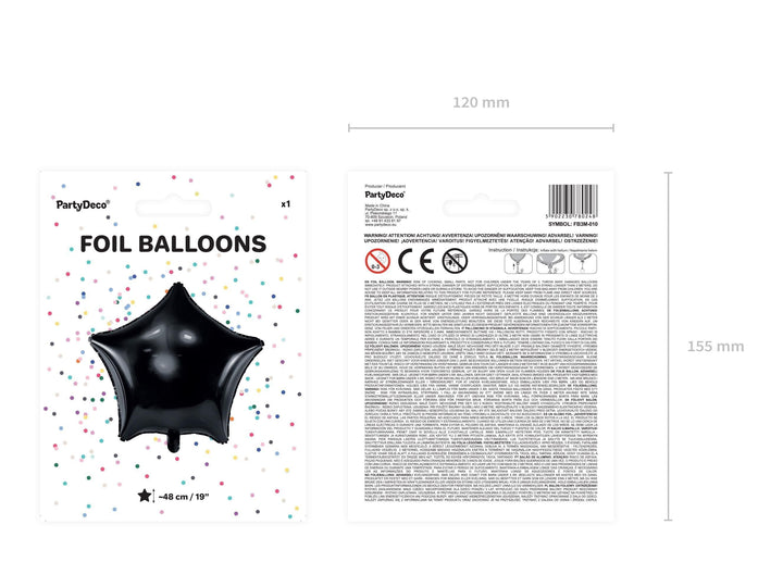 Black Star Foil Balloon 48cm - Black Mylar Star Balloon - Adult Birthday Decor - New Years Eve Balloons - Black & Gold Party - Jolie Fete UK