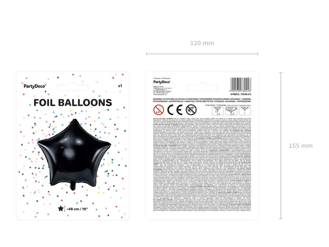Black Star Foil Balloon 48cm - Black Mylar Star Balloon - Adult Birthday Decor - New Years Eve Balloons - Black & Gold Party - Jolie Fete UK